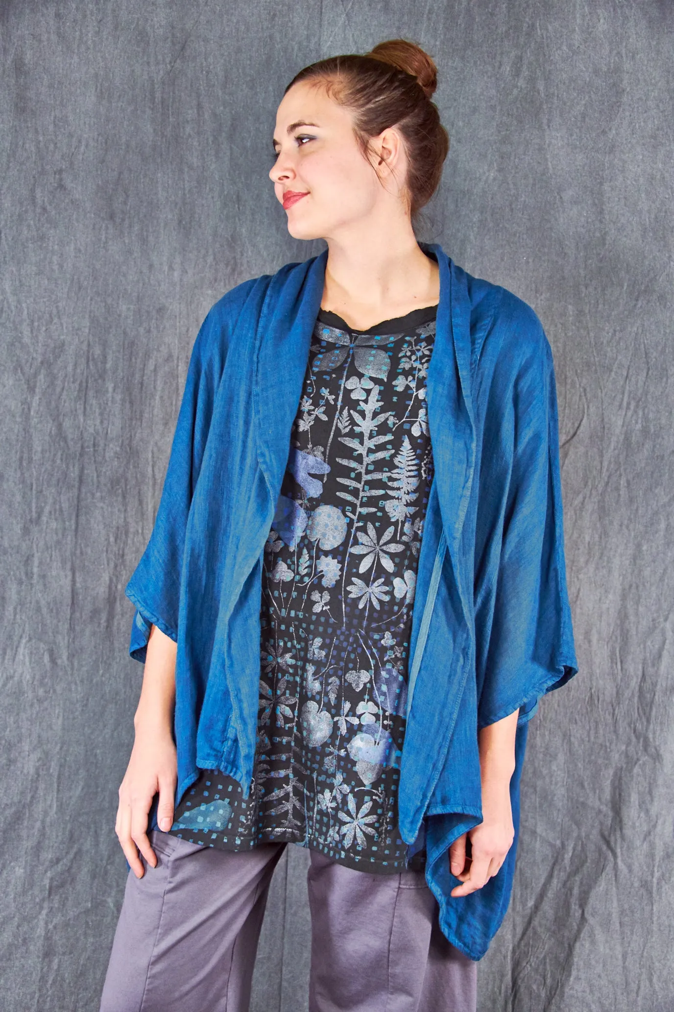 5230 Linen Boxy Summer Cardi Sapphire-U