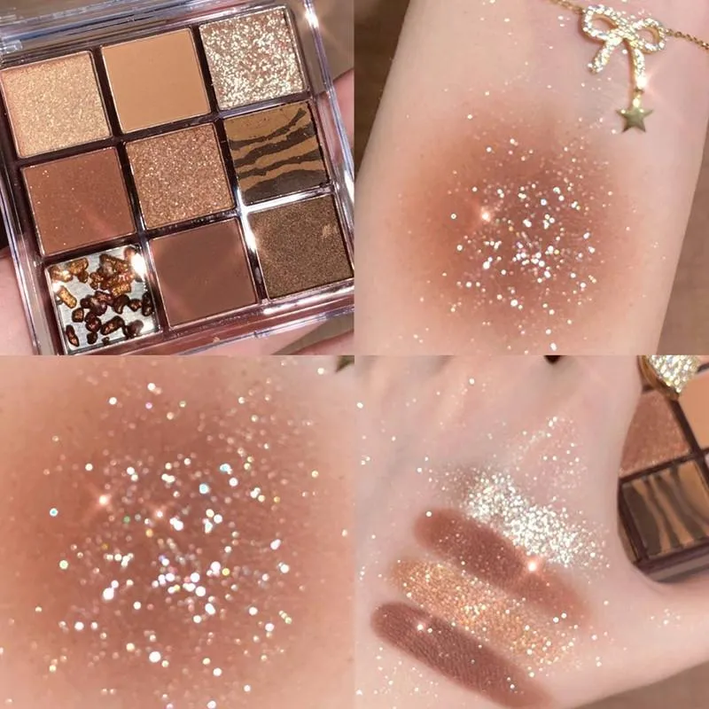 9 Colors Matte and Glitter Eyeshadow Palette with Pearlescent and Acrylic Transparent Shades
