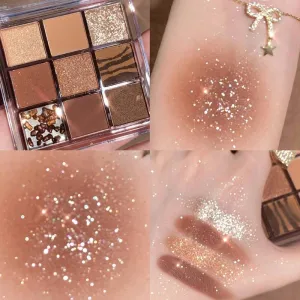 9 Colors Matte and Glitter Eyeshadow Palette with Pearlescent and Acrylic Transparent Shades