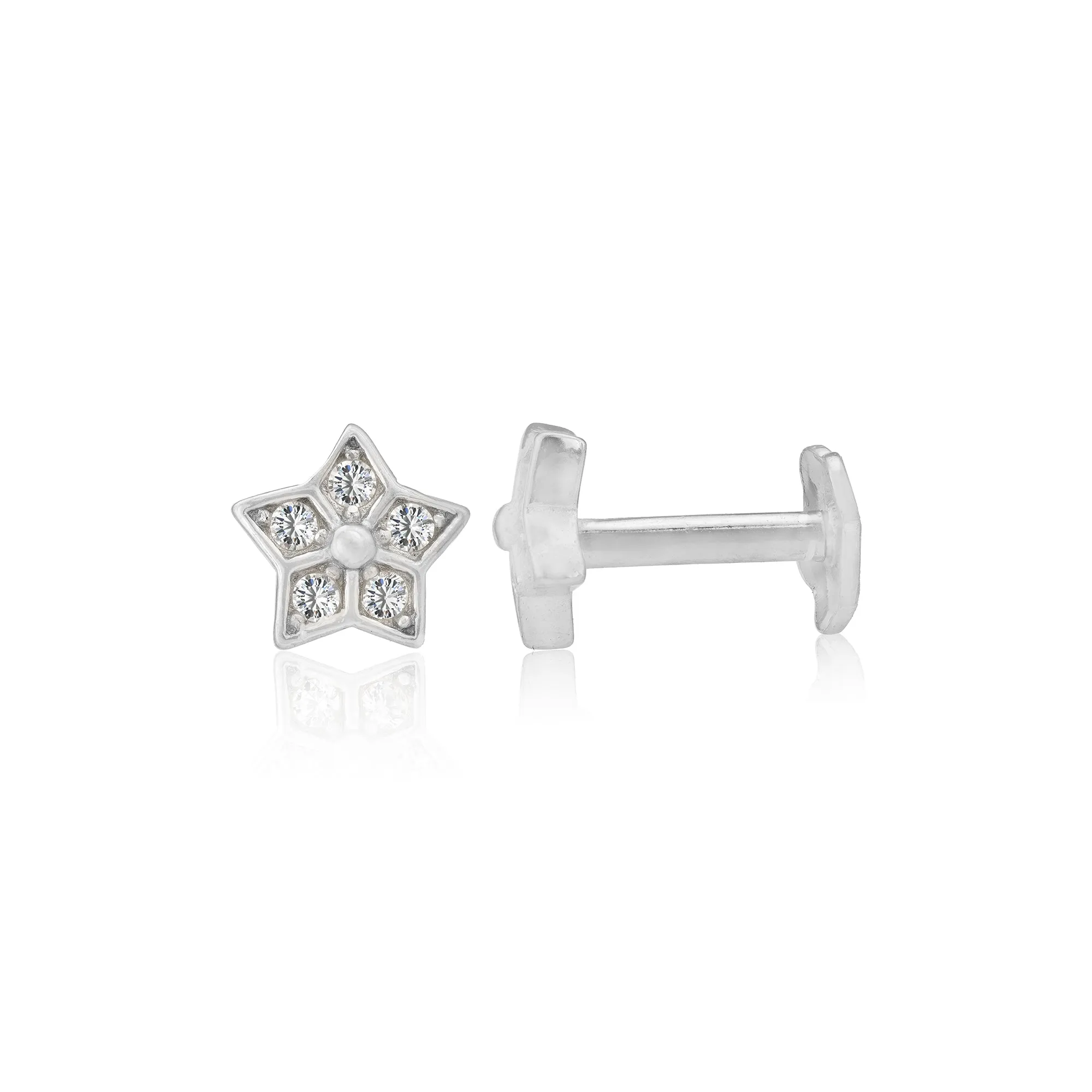 925 Sterling Silver Classic Floral Rhodium Plated Stud For Kids