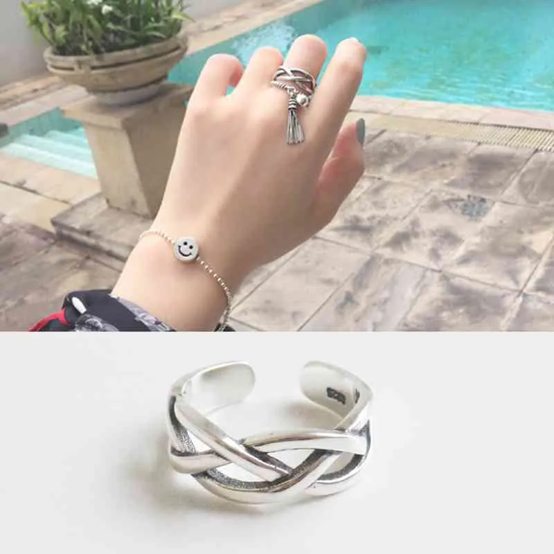 925 Sterling Silver Open Cuff Adjustable Wave Shape Rings, Fashion Jewelry Gift for Women