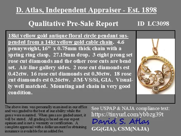 .98ctw Antique Rose Cut Diamond Pendant