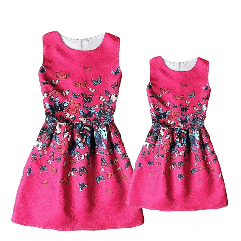 Actionclub Mother Daughter Dresses Family Matching Clothing Girls Dress Sleeveless Formal Print A-line Dress For Summer Kid