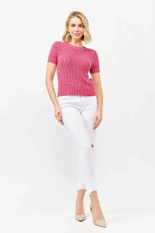 And The Why Washed Short Sleeve Light Weight Sweater