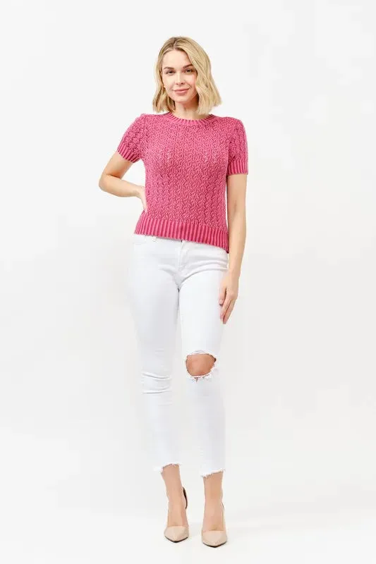 And The Why Washed Short Sleeve Light Weight Sweater