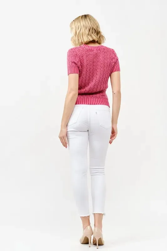 And The Why Washed Short Sleeve Light Weight Sweater