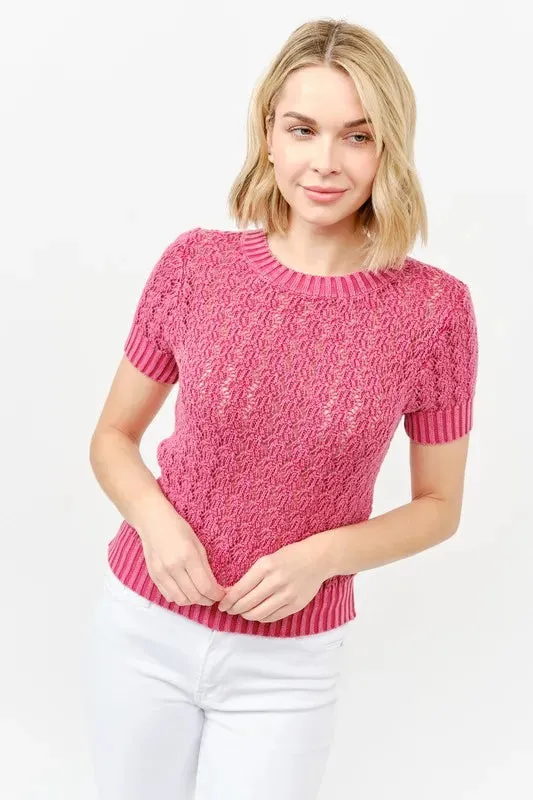 And The Why Washed Short Sleeve Light Weight Sweater