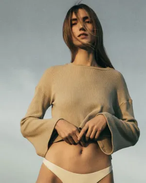 ANEMOS | Bell Sleeve Boxy Crop Sweater | Taupe