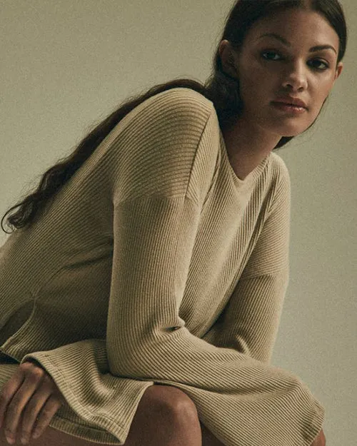 ANEMOS | Bell Sleeve Boxy Crop Sweater | Taupe