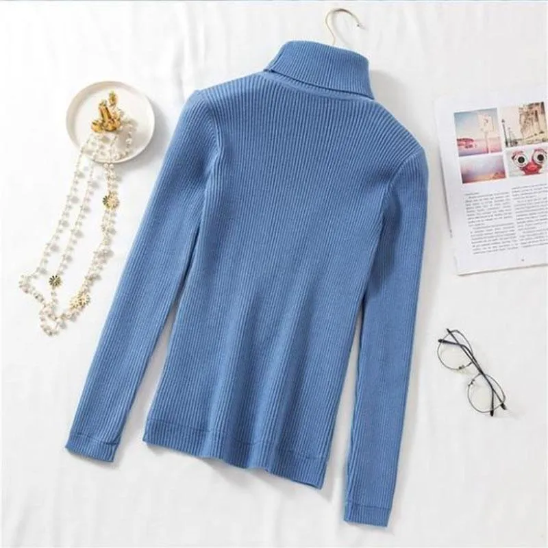 Autumn Winter Plus Velvet Thickening Slimming Turtleneck Sweater Women's Pullover Long-sleeved Tight-fitting Warm Knitted Bottoming Shirt