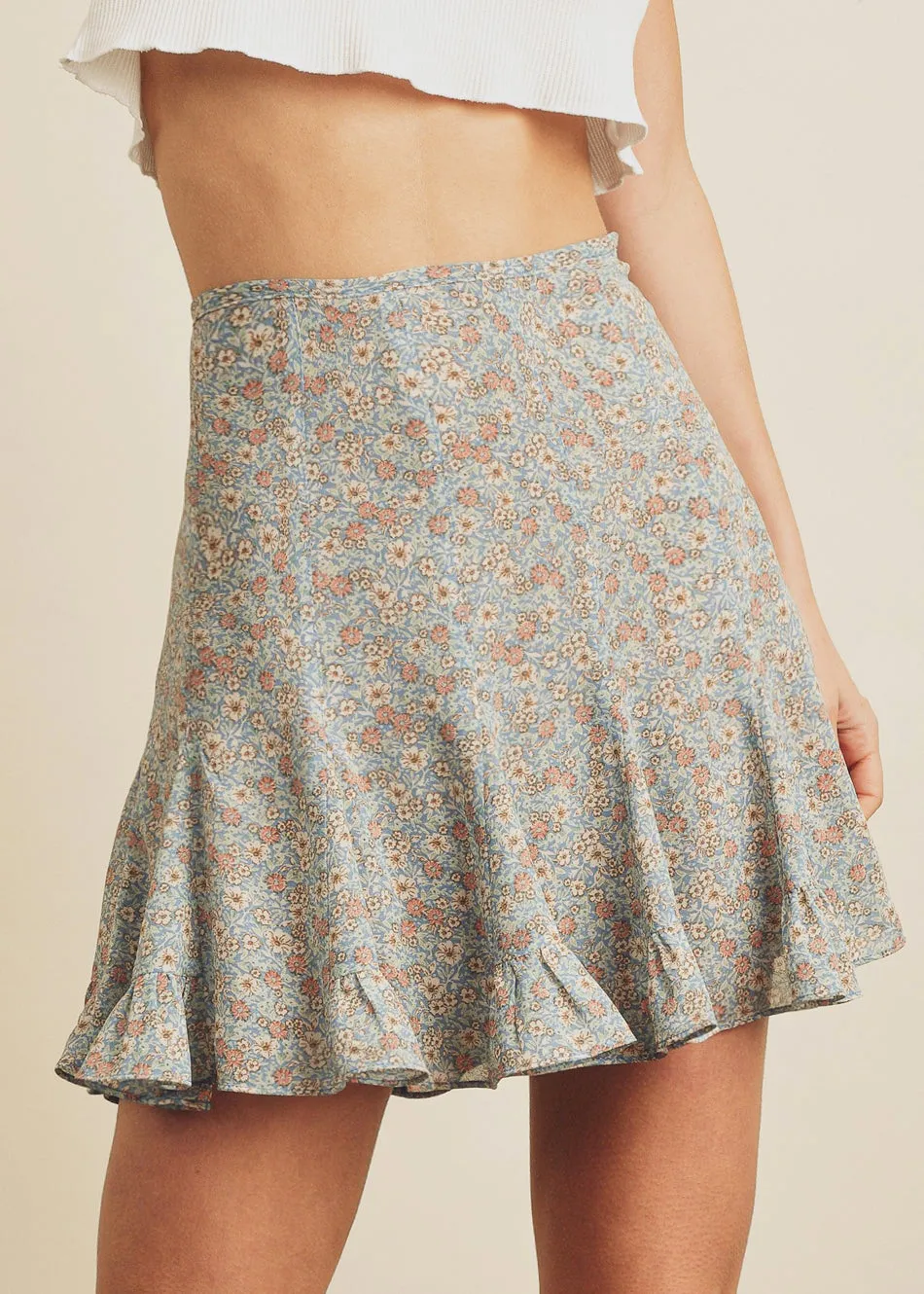 Baby Blue Floral Skirt Shorts