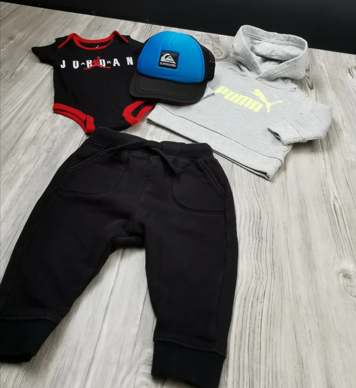 BABY BOY SIZE 3/6 MONTHS - QUIKSILVER, PUMA, ZARA, MICHAEL JORDAN - 4 Piece Mix N Match Fall Outfit EUC / NWOT B14