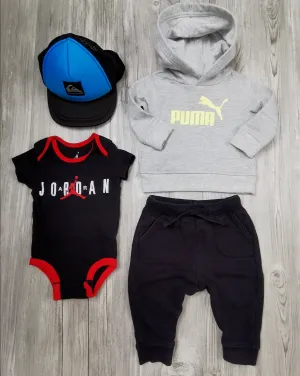BABY BOY SIZE 3/6 MONTHS - QUIKSILVER, PUMA, ZARA, MICHAEL JORDAN - 4 Piece Mix N Match Fall Outfit EUC / NWOT B14