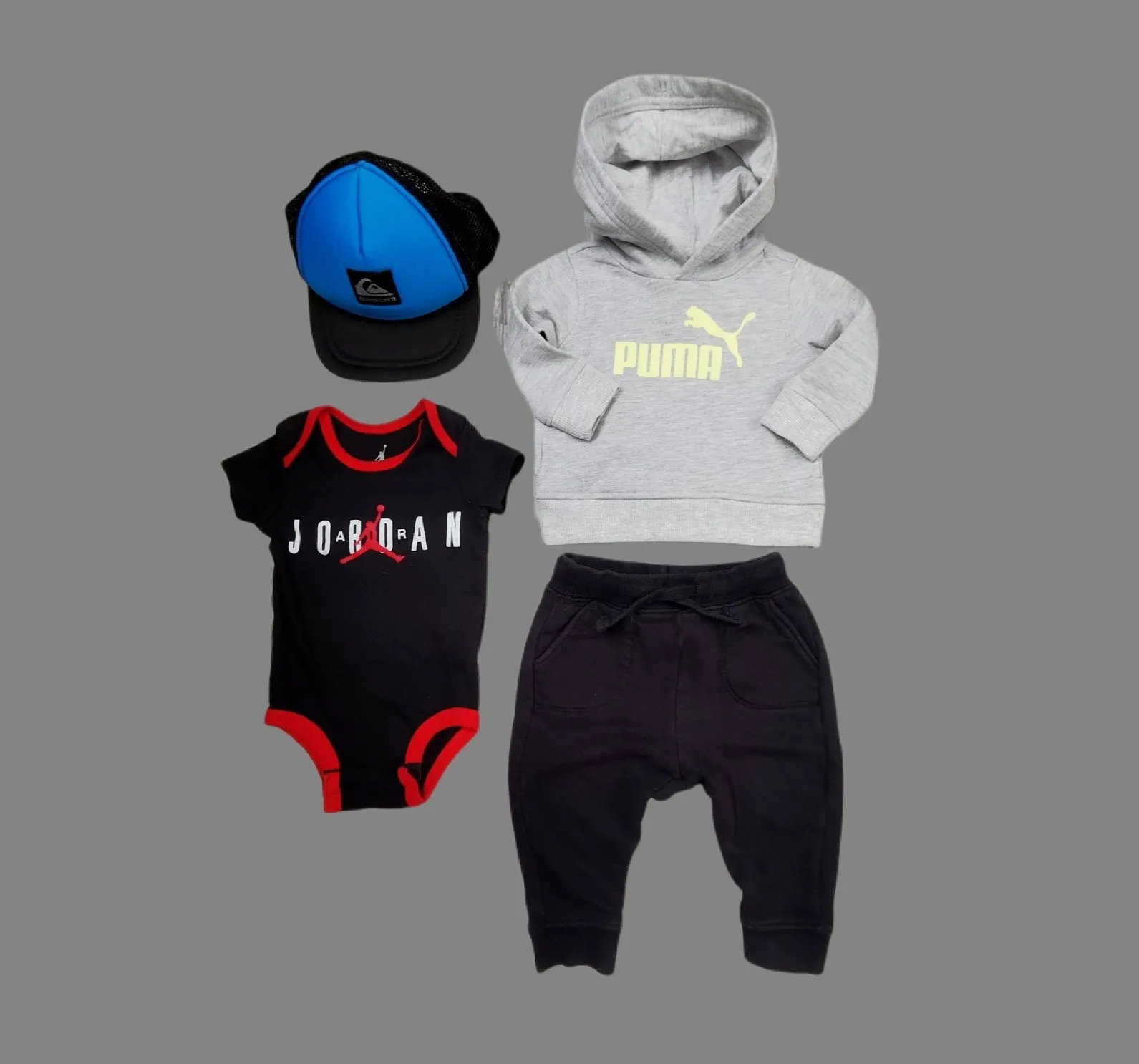BABY BOY SIZE 3/6 MONTHS - QUIKSILVER, PUMA, ZARA, MICHAEL JORDAN - 4 Piece Mix N Match Fall Outfit EUC / NWOT B14