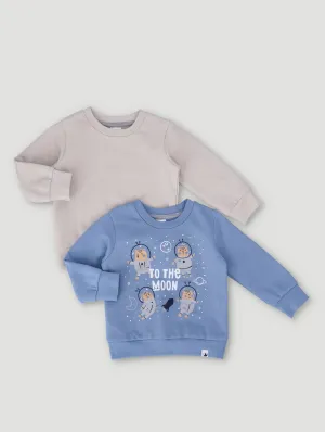 Baby Boys 2 Pack To The Moon Sweat Tops - Light Blue