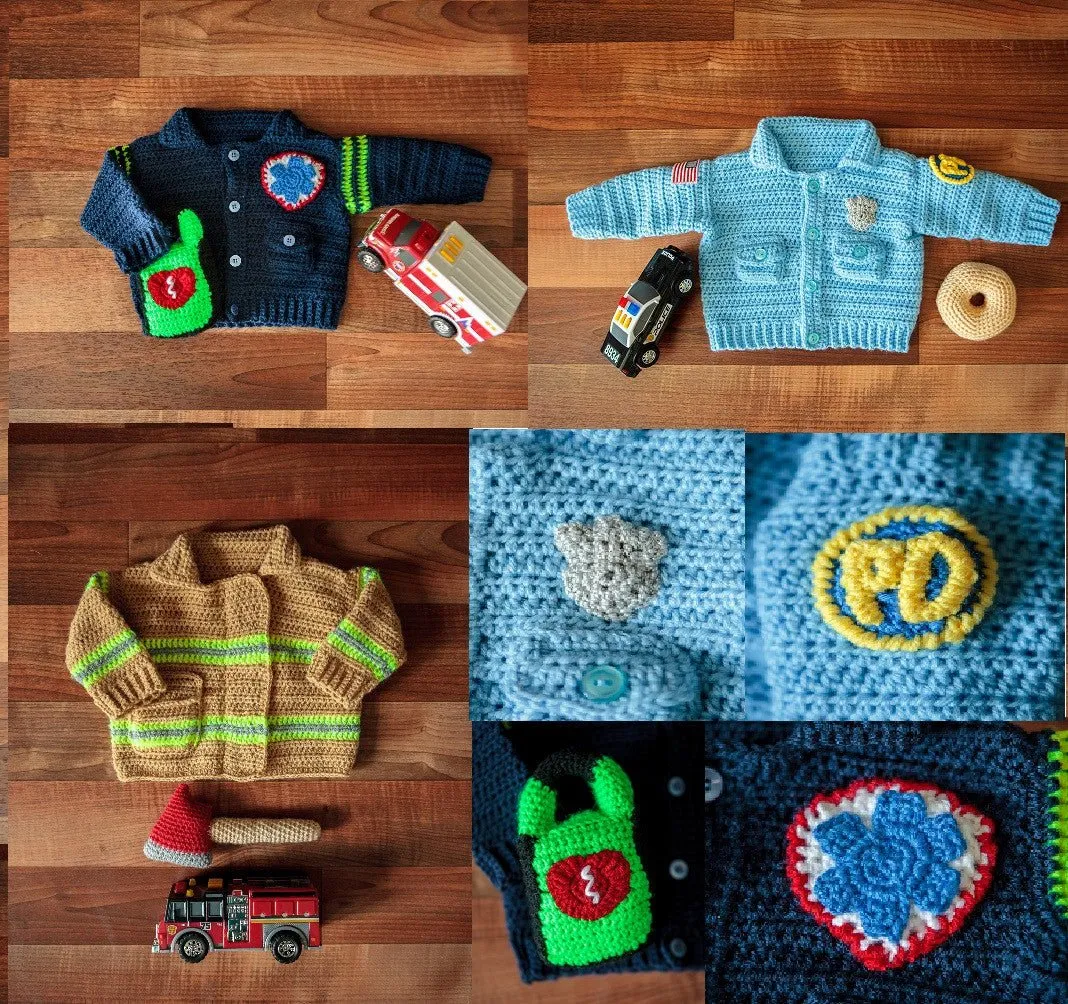 Baby Firefighter Sweater Crochet Pattern with Axe Rattle Crochet Pattern