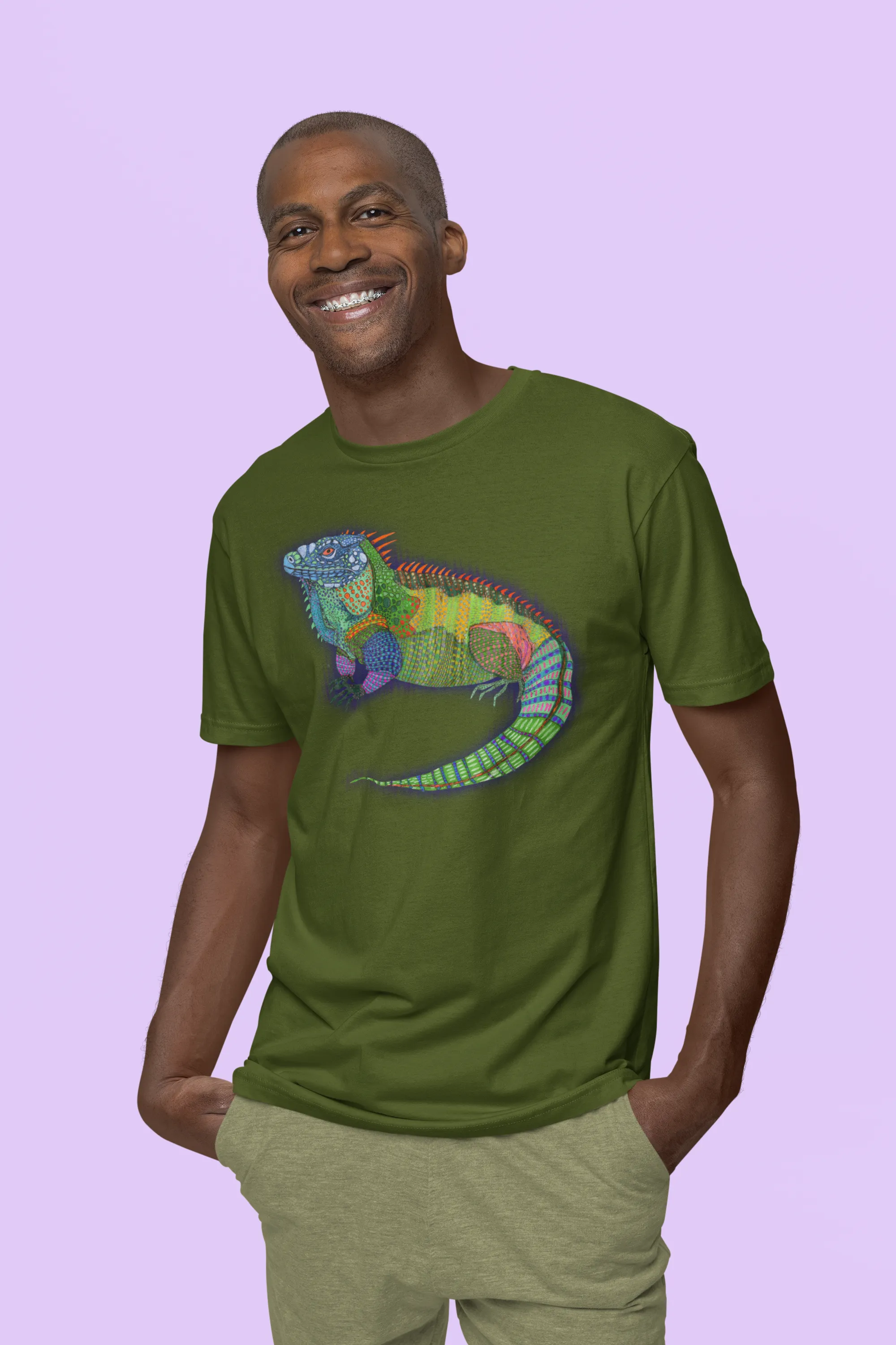Big Boi Iguana Unisex Jersey Short Sleeve Tee - Designed by Sadie Rothenberg (Olive, Royal Blue, or White)