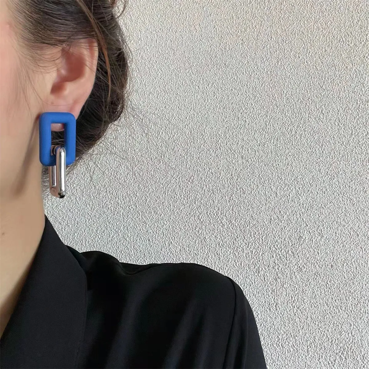 Blue Acrylic & Silver-Plated Chain Link Drop Earrings