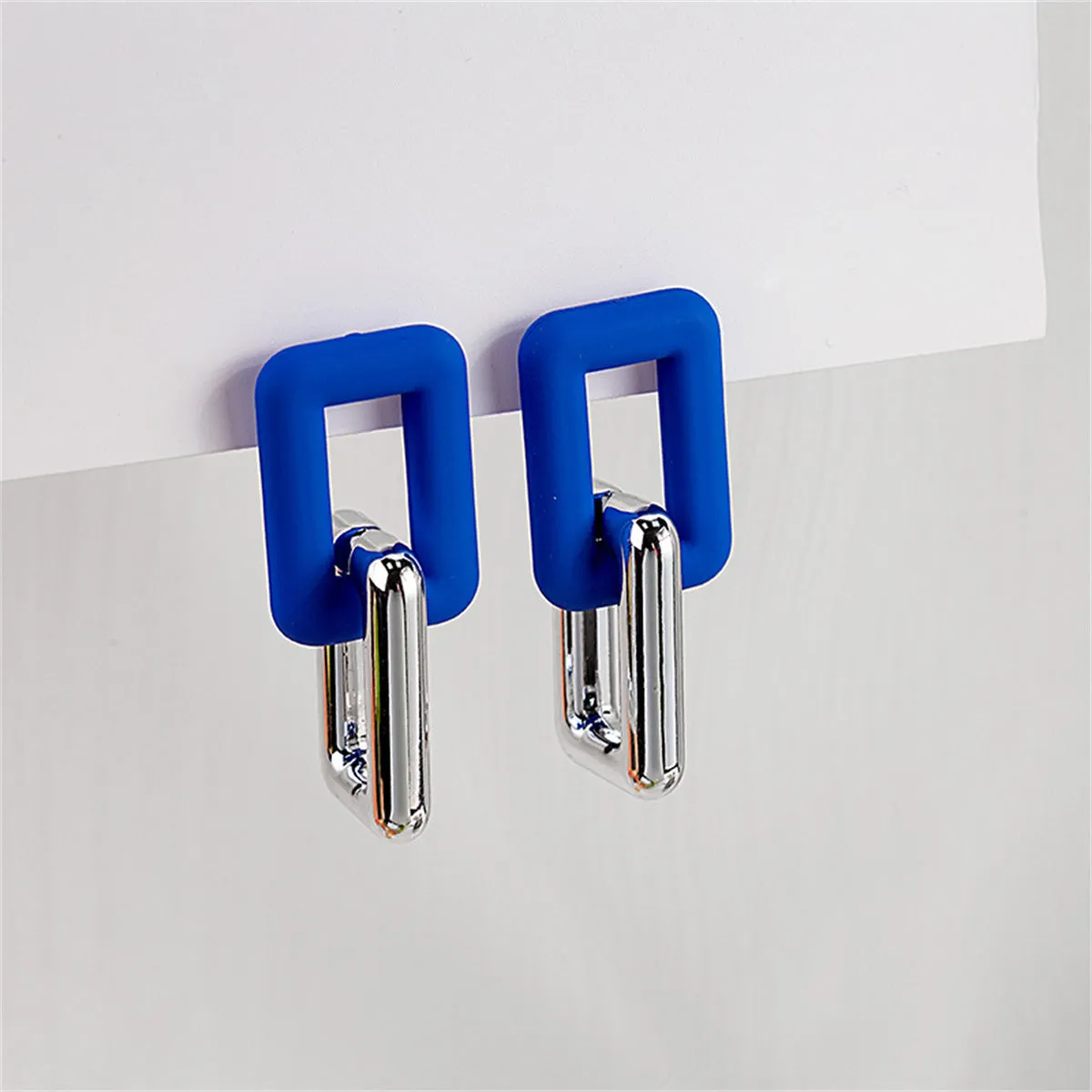 Blue Acrylic & Silver-Plated Chain Link Drop Earrings