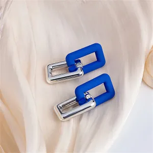 Blue Acrylic & Silver-Plated Chain Link Drop Earrings