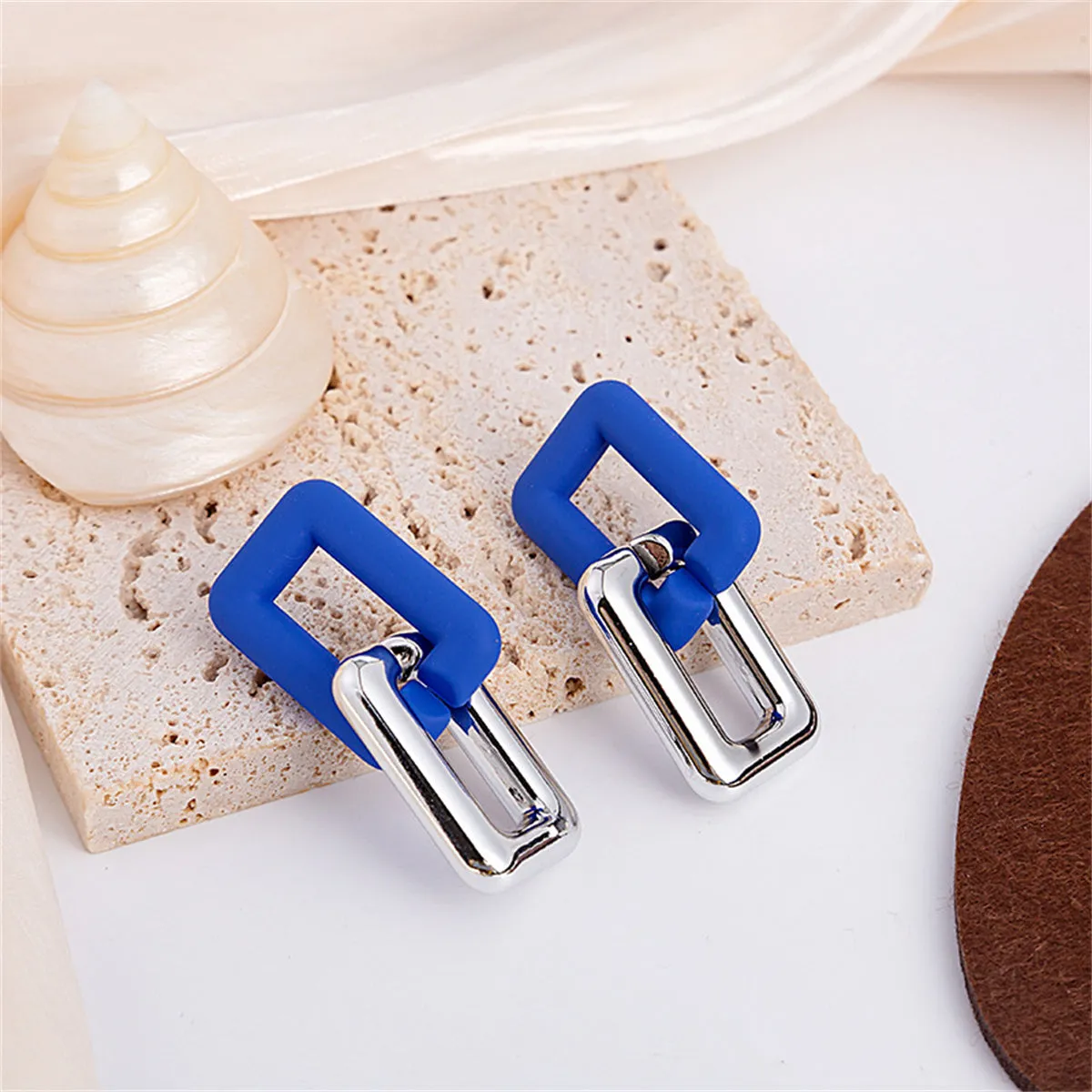 Blue Acrylic & Silver-Plated Chain Link Drop Earrings