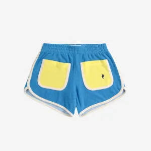 Blue Color Block Terry Cloth Shorts