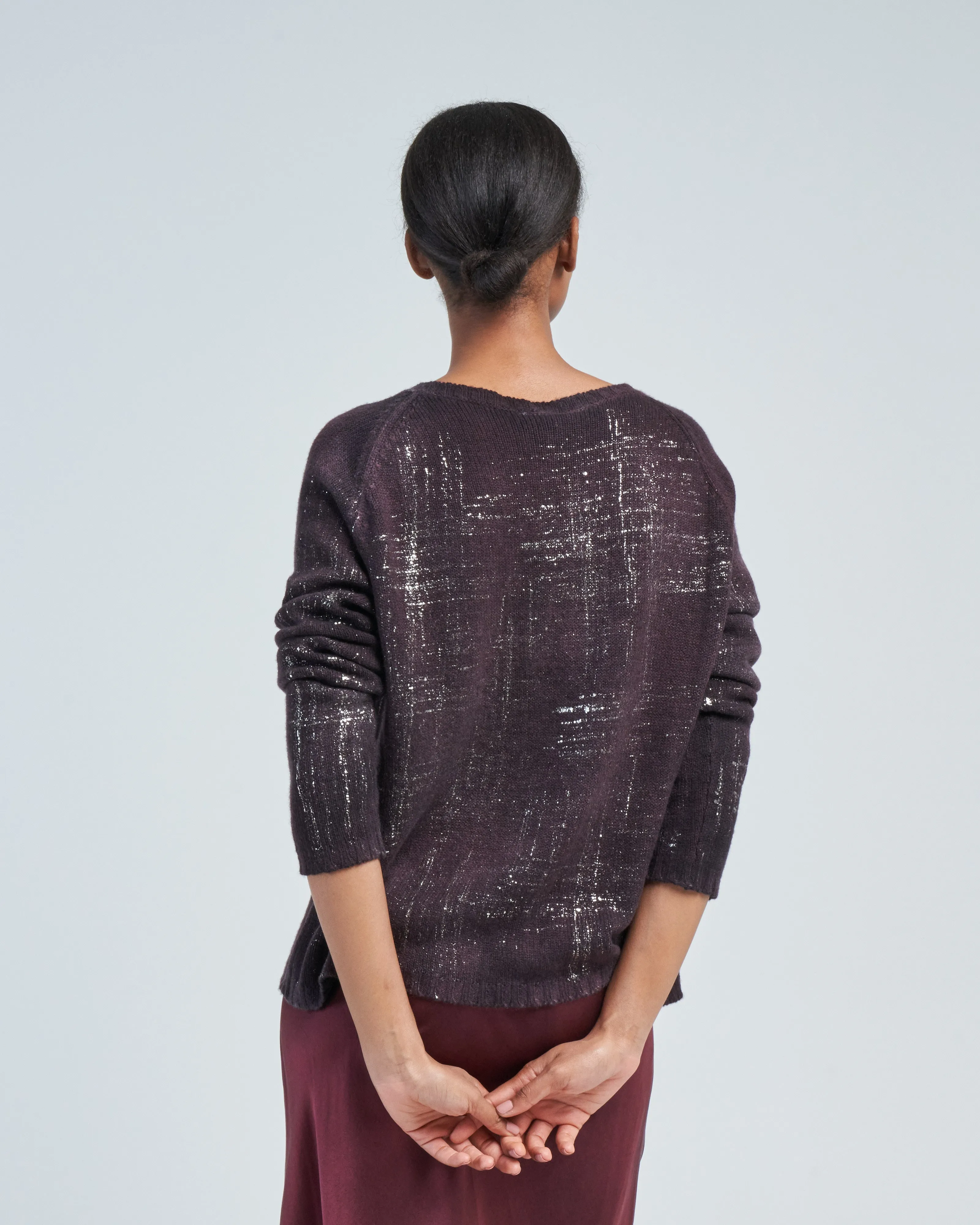 boat neck off gauge pullover with lamination