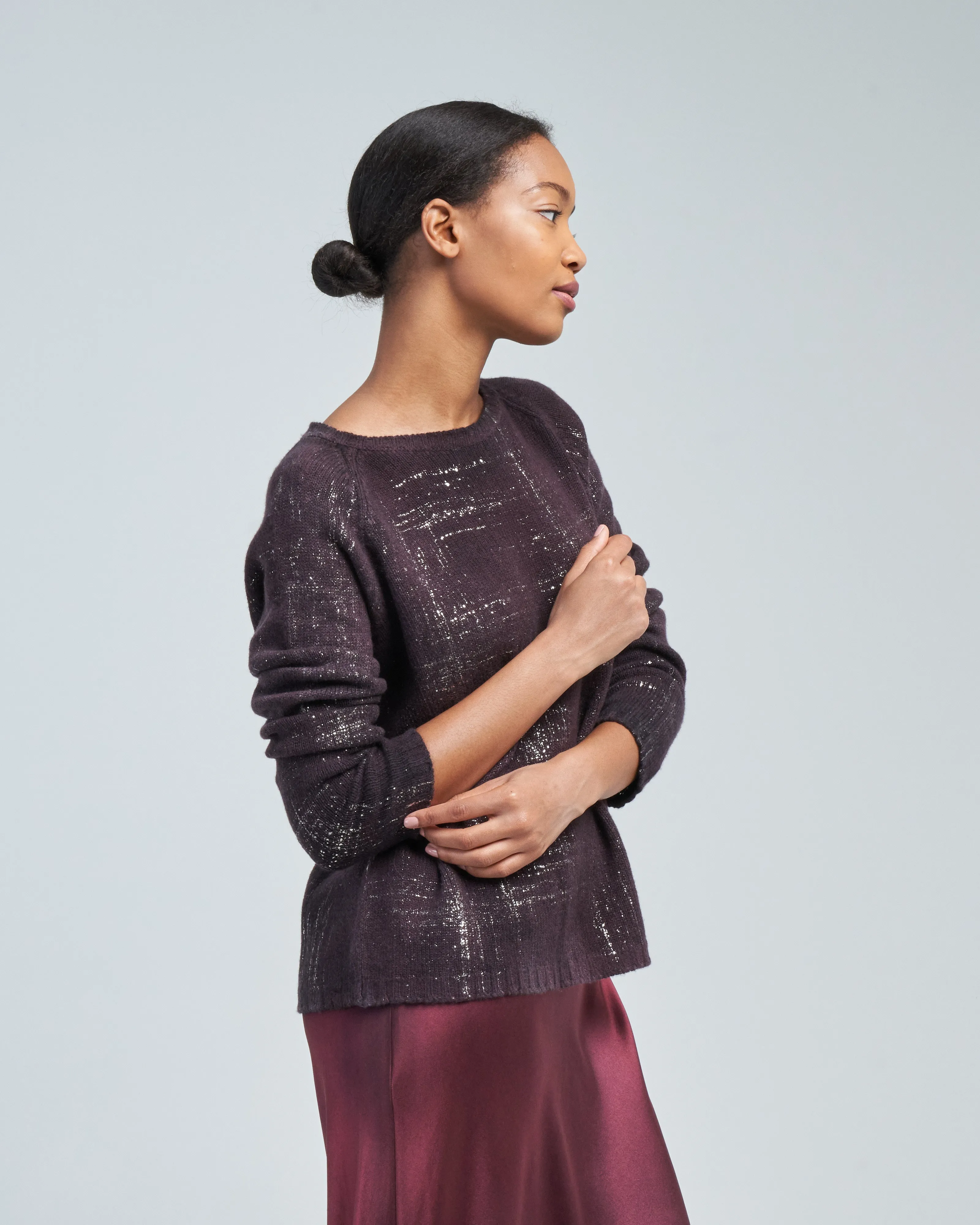 boat neck off gauge pullover with lamination