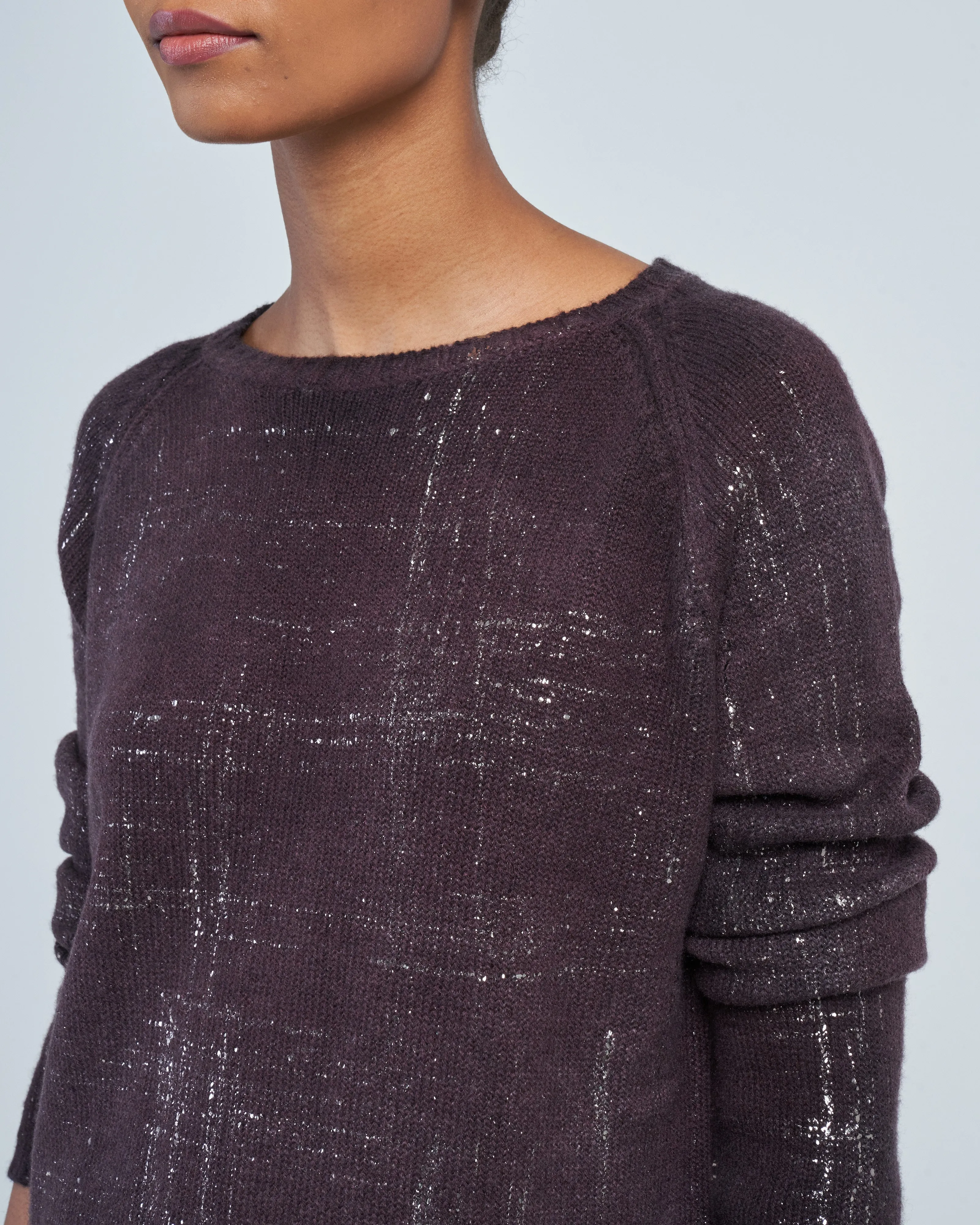 boat neck off gauge pullover with lamination