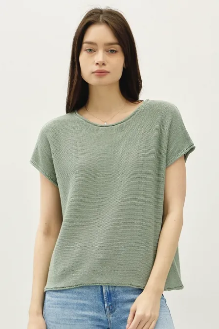 BOXY CAP SLEEVE SWEATER W/RAW SEAM