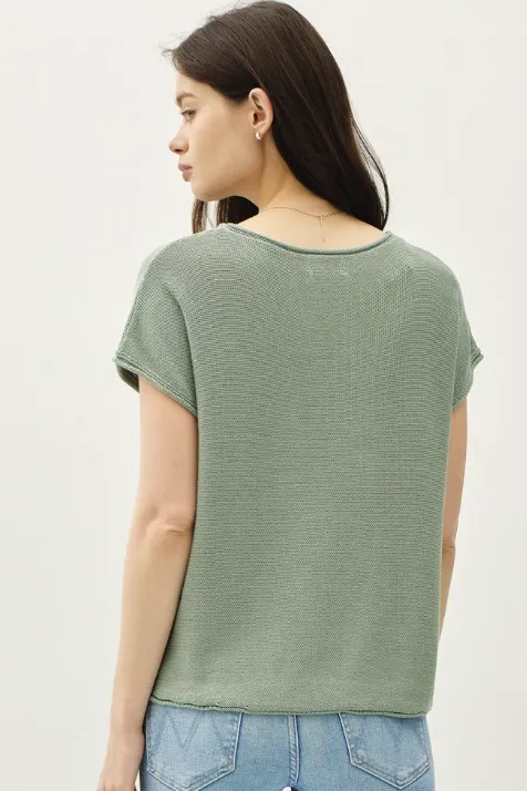 BOXY CAP SLEEVE SWEATER W/RAW SEAM