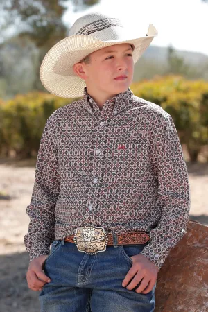 BOYS GREY PRINT L/S ARENAFLEX CINCH SHIRT