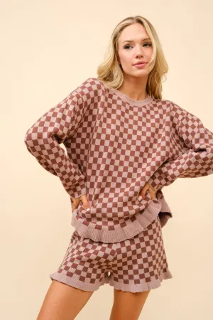 Checker Ruffle Sweater & Shorts Set