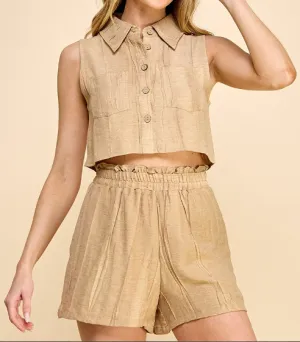 CLOUD NINE CRINKLE SHORTS WITH POCKETS IN WOOD