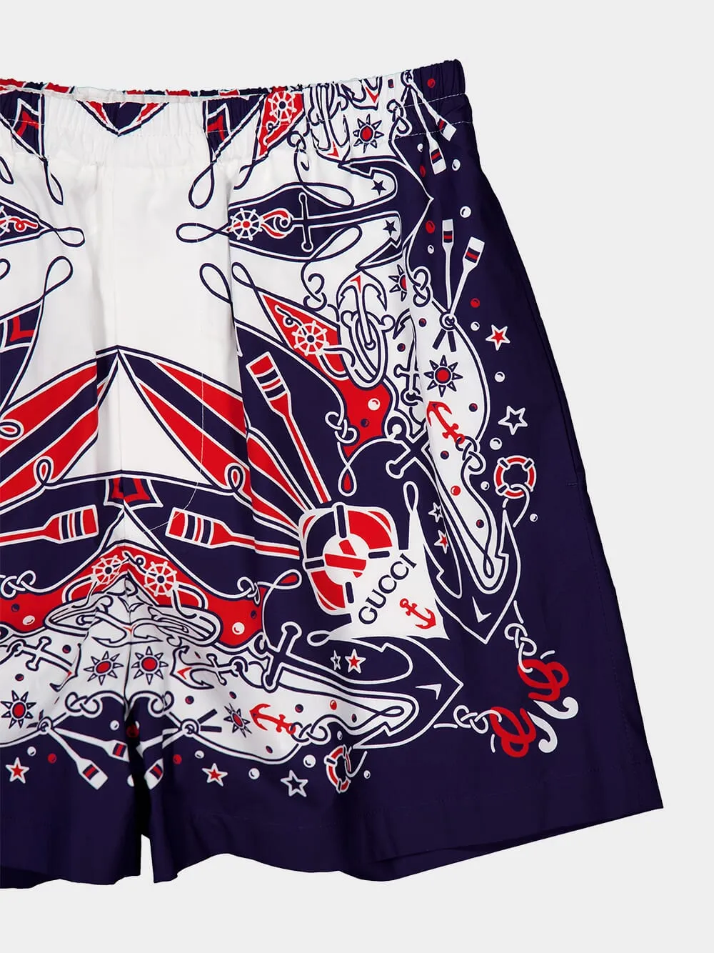 Dark Blue Bandana Print Cotton Shorts