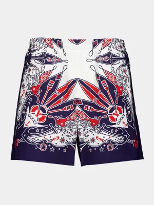 Dark Blue Bandana Print Cotton Shorts