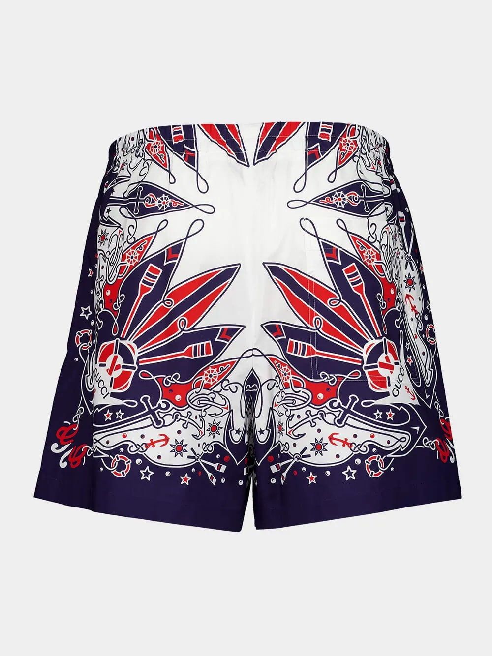 Dark Blue Bandana Print Cotton Shorts