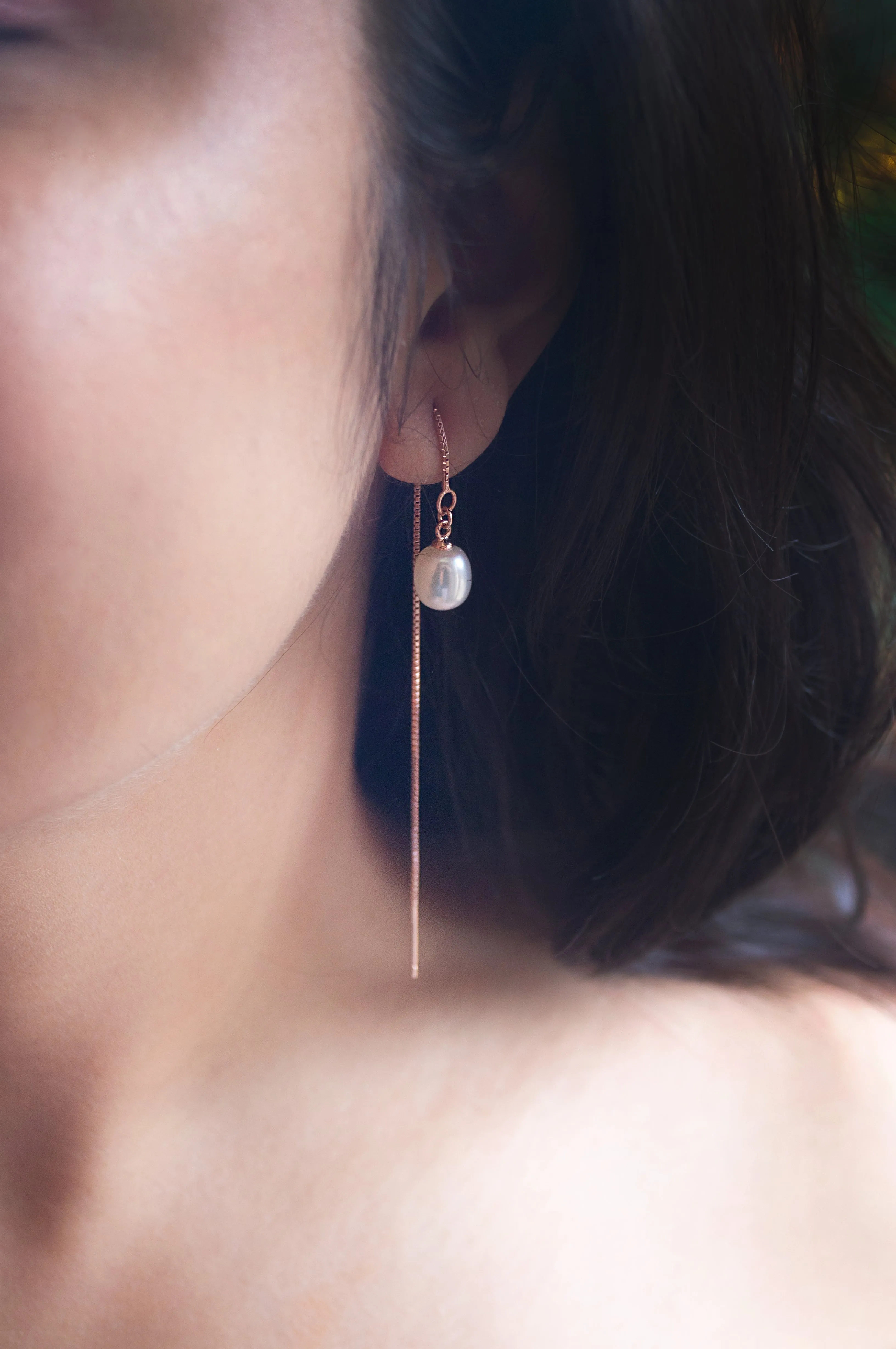 Delicate Yet Versatile Rose Gold Plated Sterling Silver Threader Slip On Earrings
