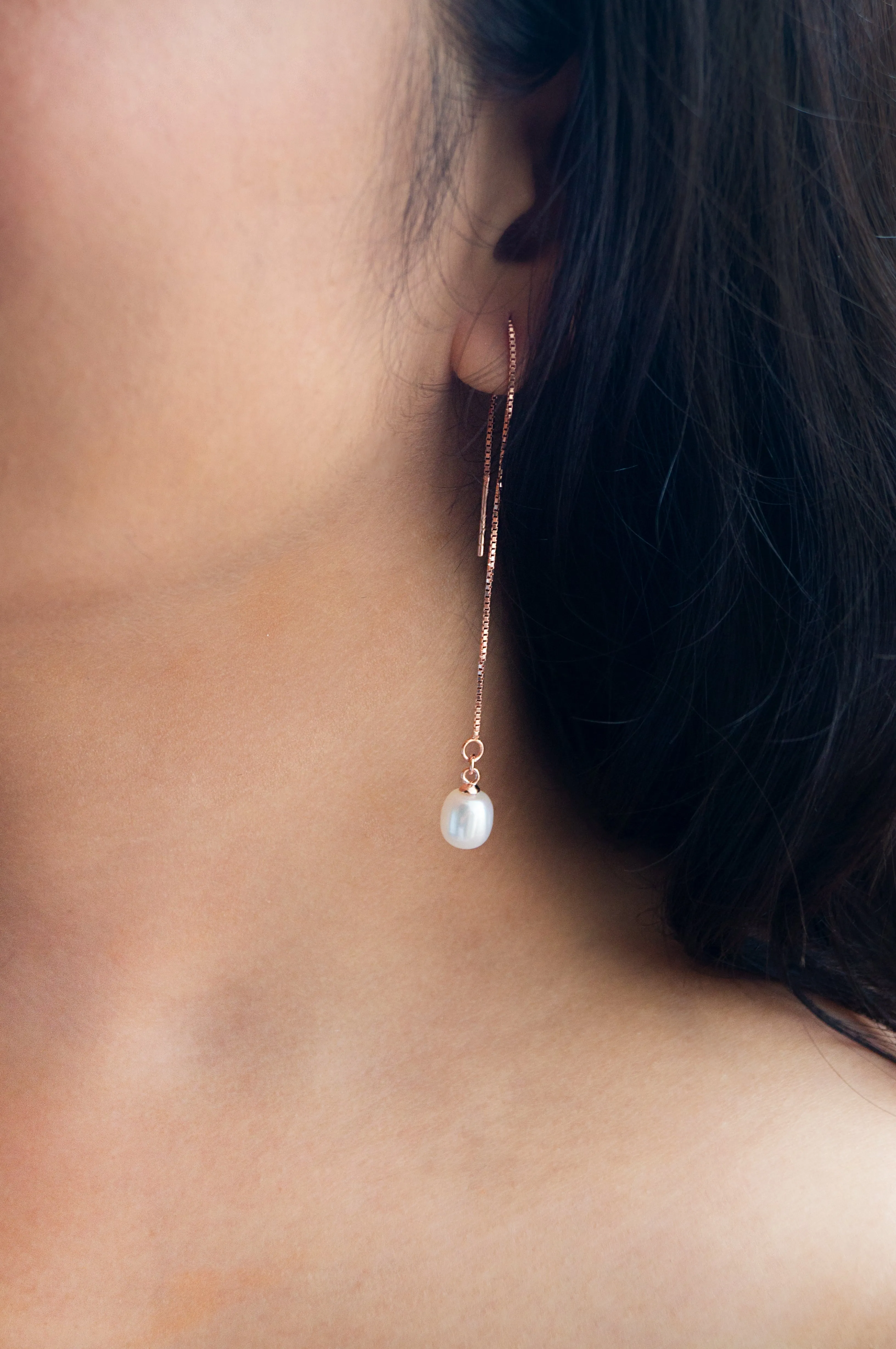 Delicate Yet Versatile Rose Gold Plated Sterling Silver Threader Slip On Earrings