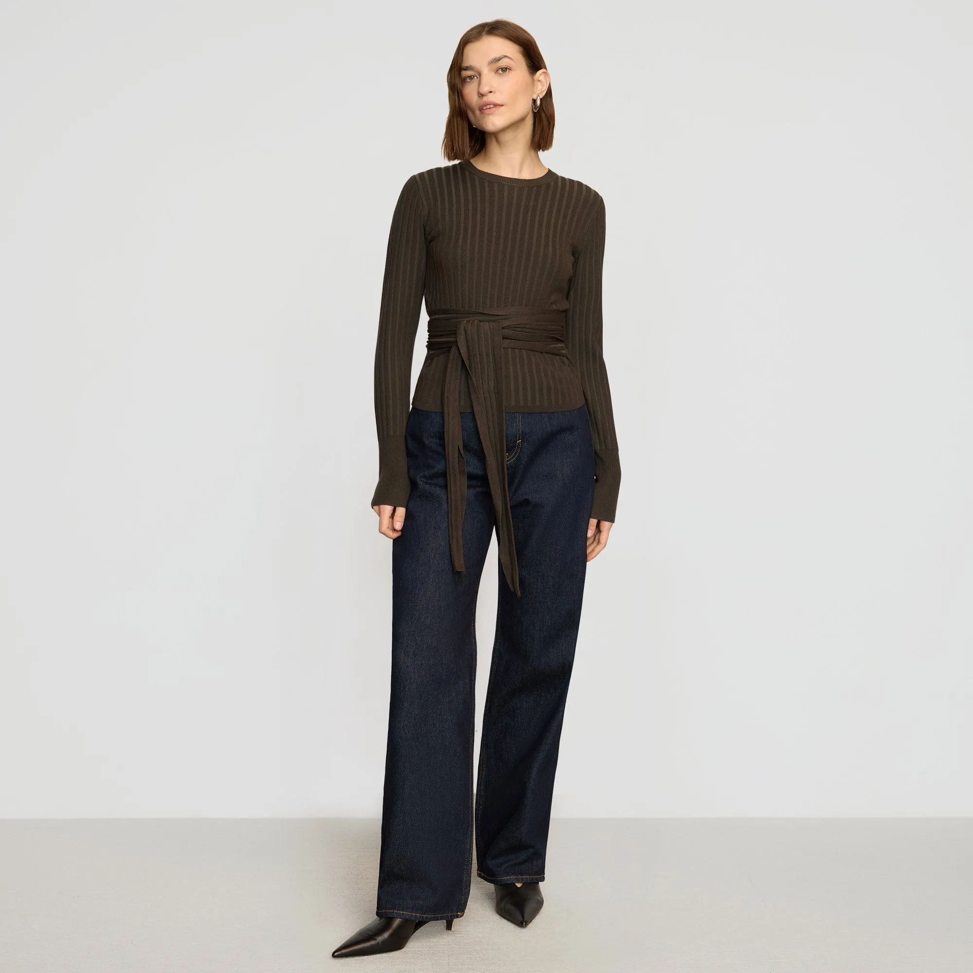 Deniza Tie-Front Ribbed Sweater