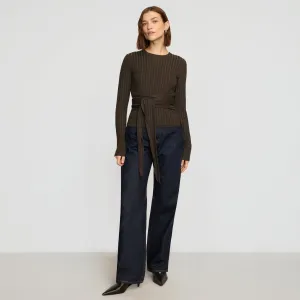 Deniza Tie-Front Ribbed Sweater