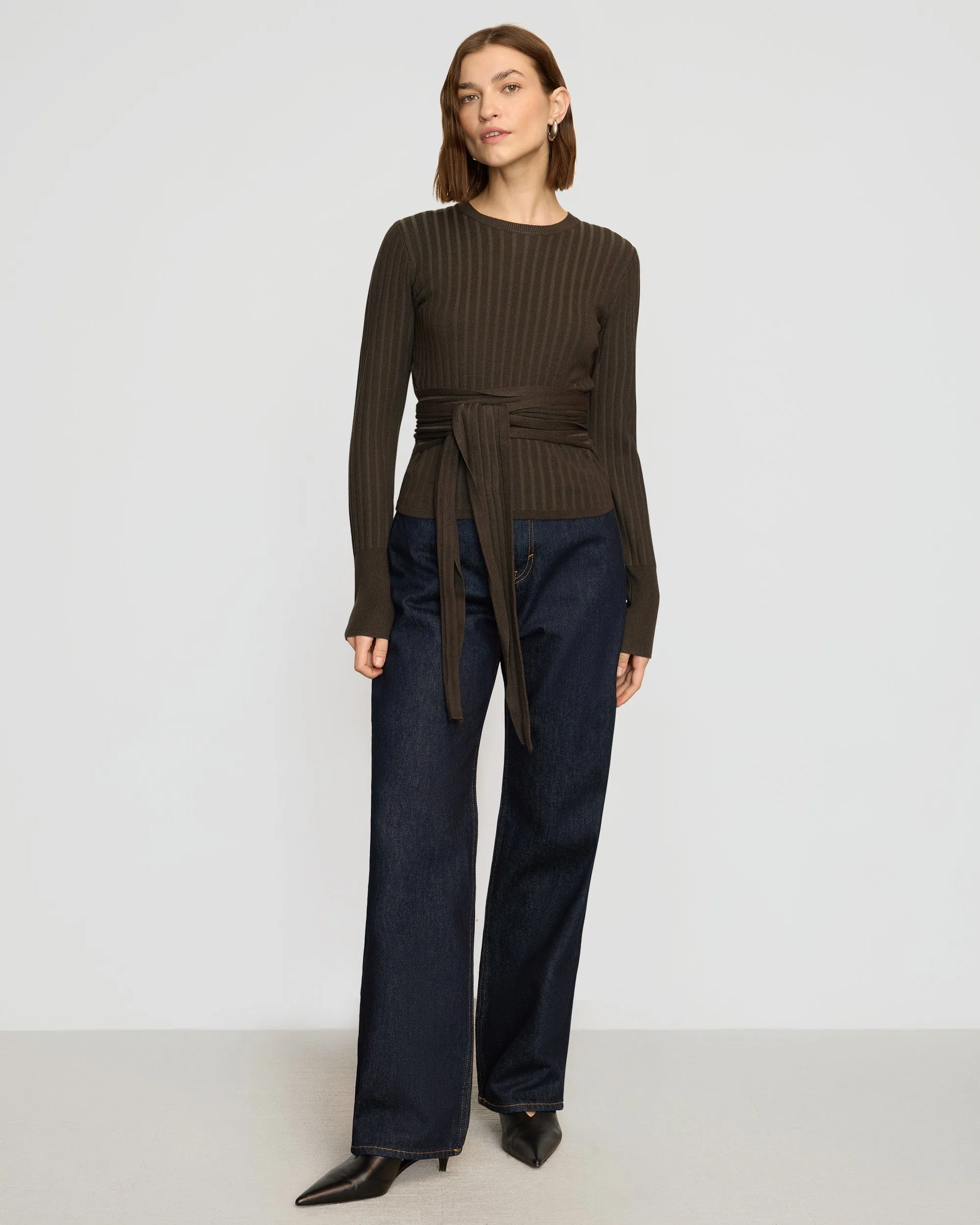 Deniza Tie-Front Ribbed Sweater