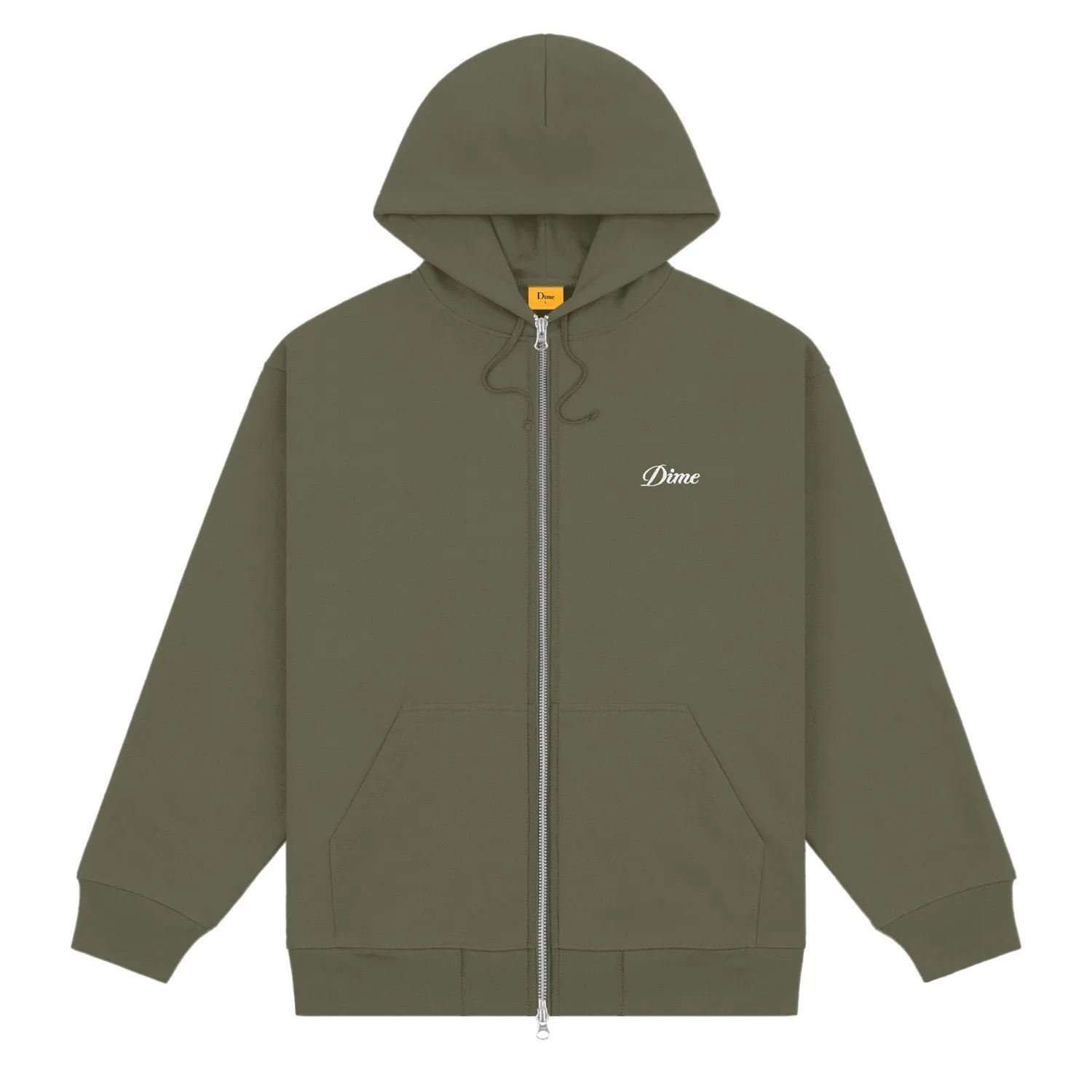 Dime Men Cursive Small Logo Zip-Hoodie Army Green
