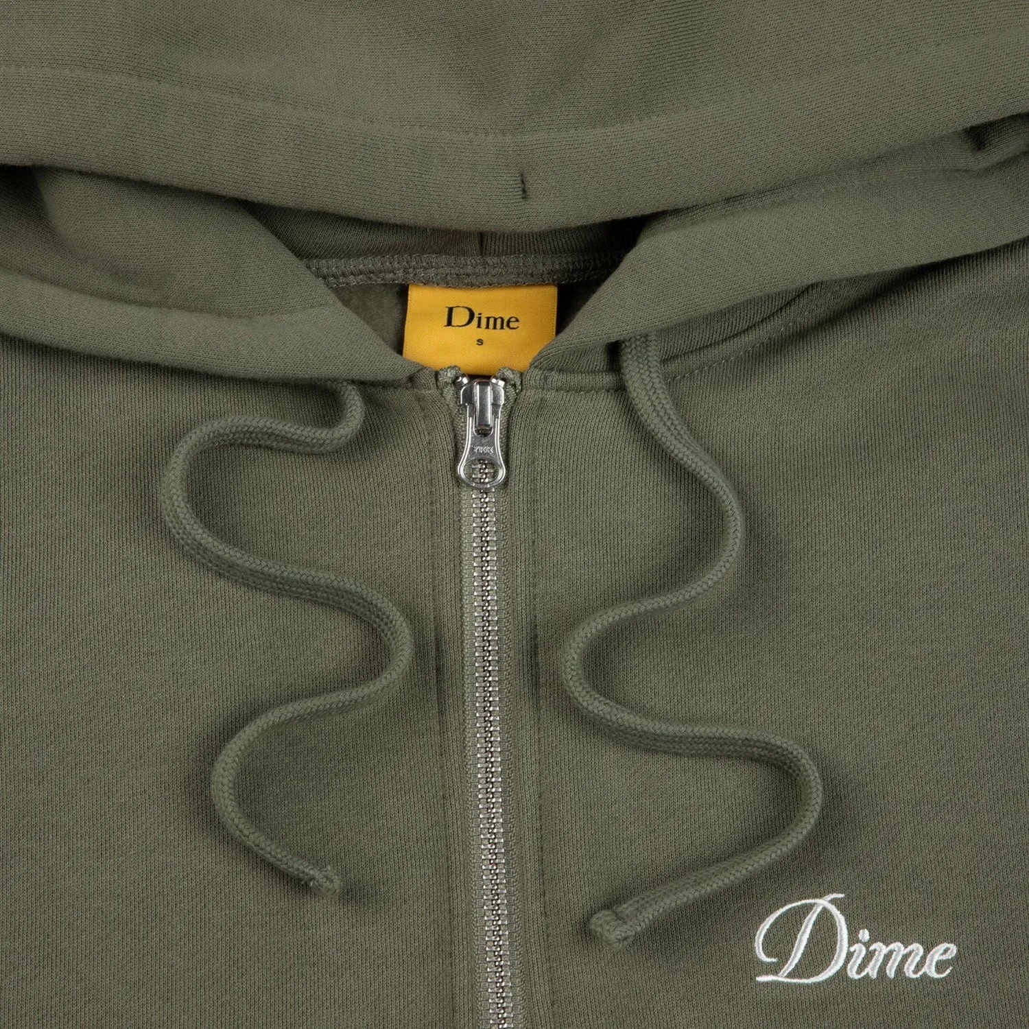 Dime Men Cursive Small Logo Zip-Hoodie Army Green