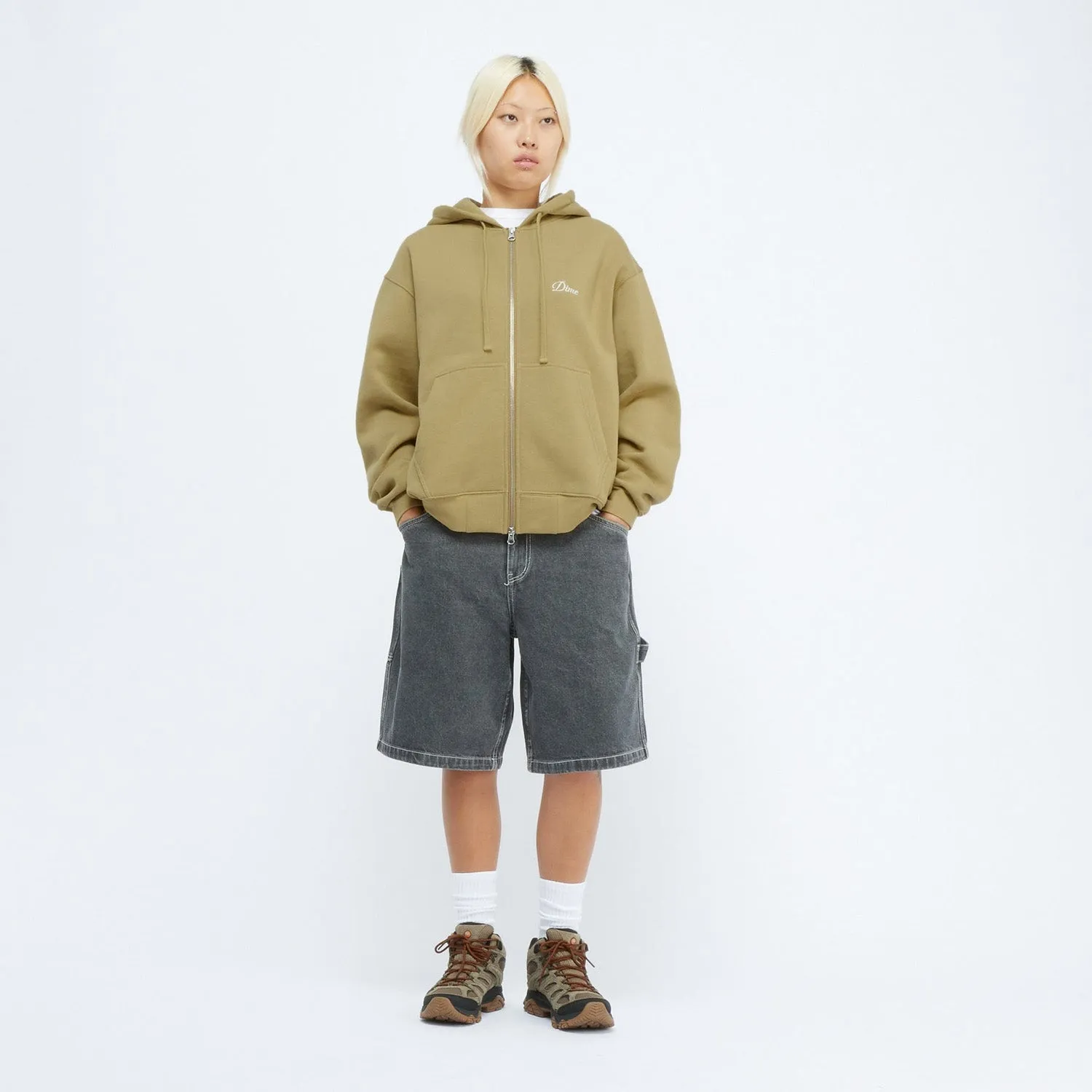 Dime Men Cursive Small Logo Zip-Hoodie Oak