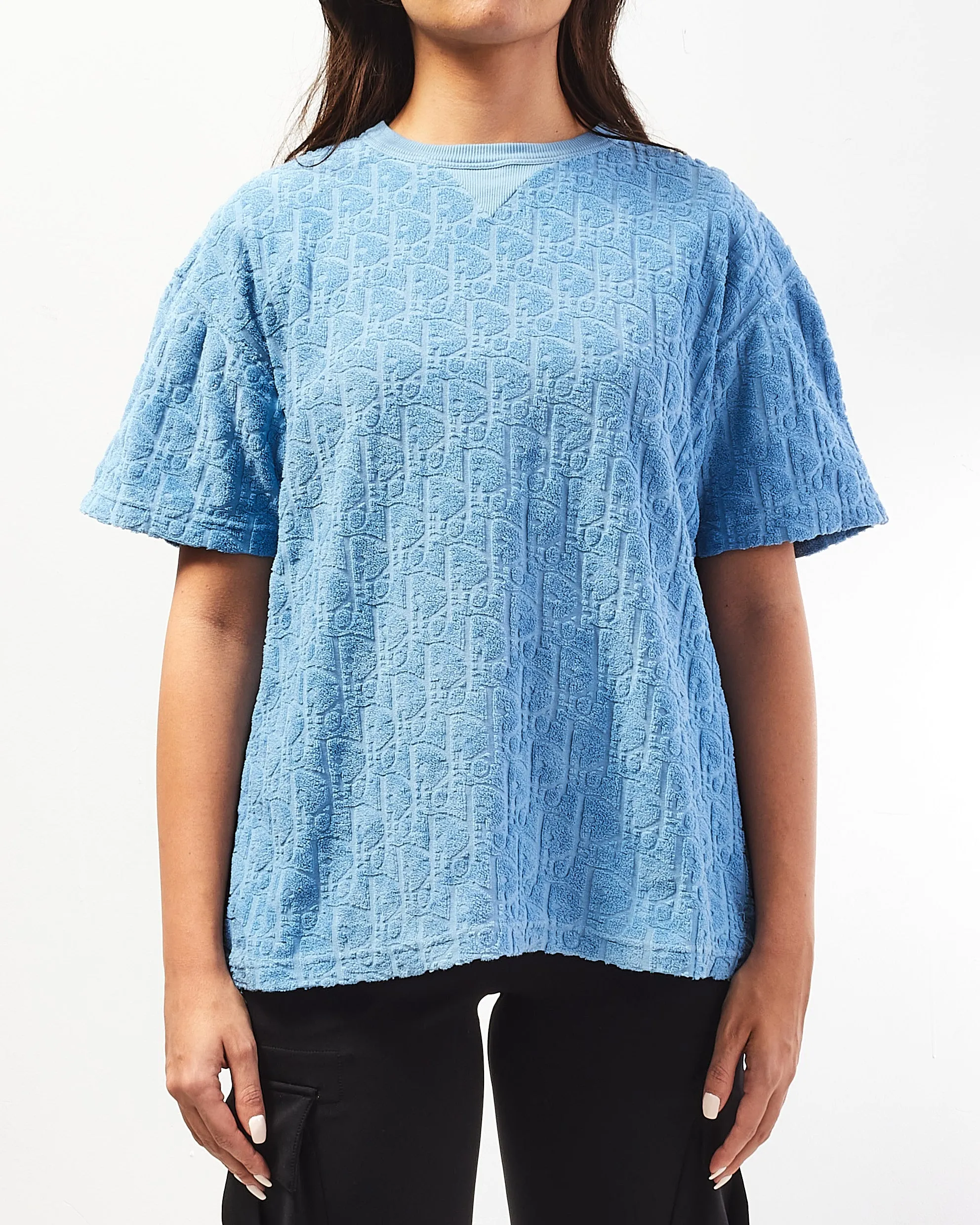Dior Blue Oblique Monogram Terry Cloth Jacquard T Shirt - S