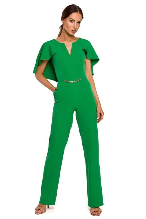 Elegant Chain Detail Cape Pantsuit