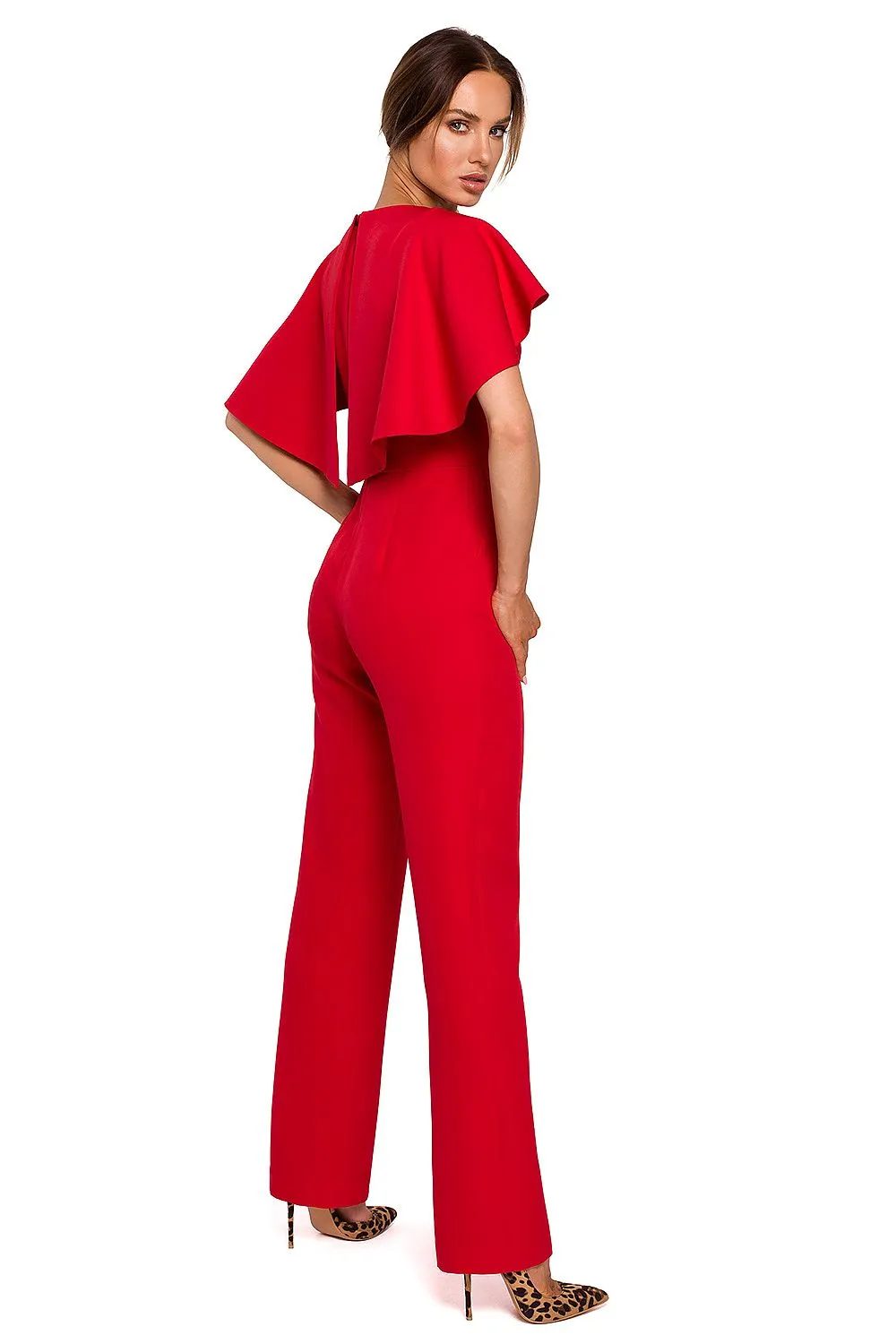 Elegant Chain Detail Cape Pantsuit