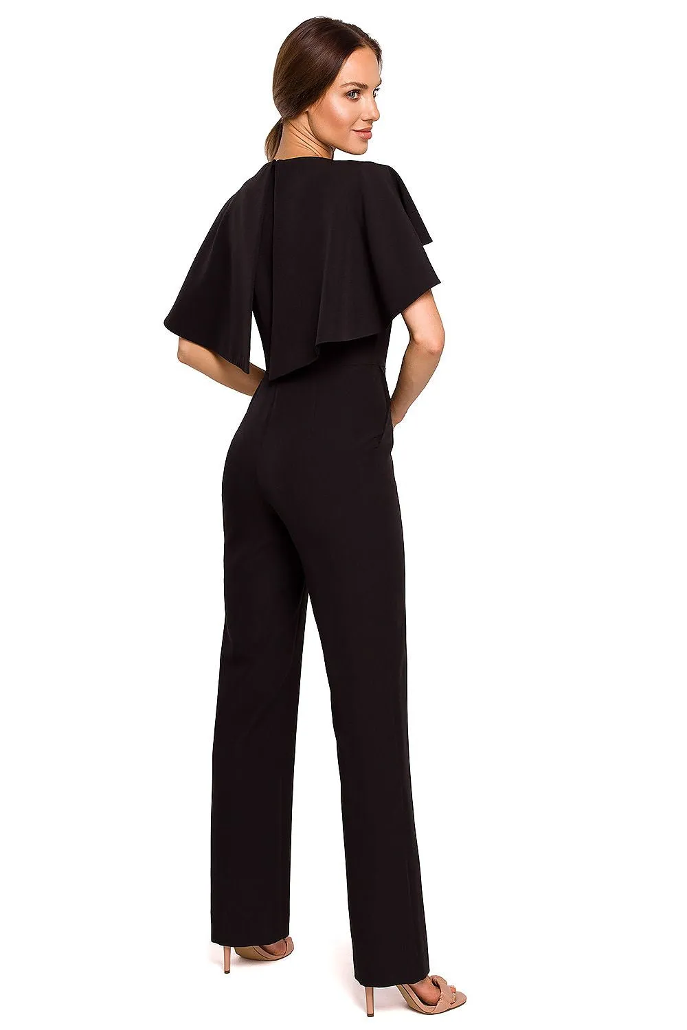 Elegant Chain Detail Cape Pantsuit