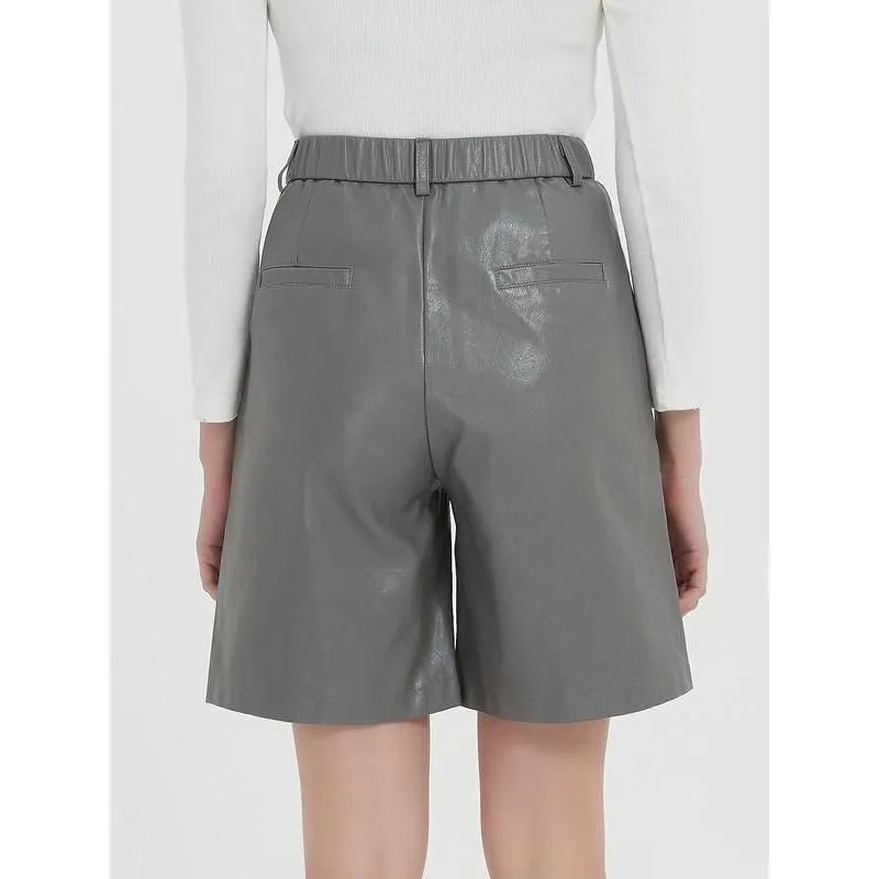 Elegant Knee-Length PU Leather Shorts for Women